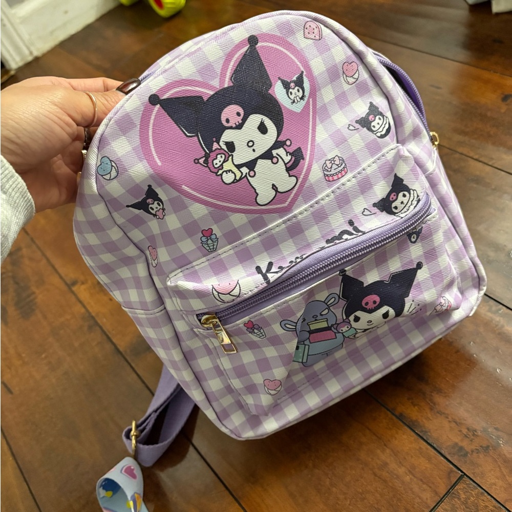 Kuromi Purple Checkered Backpack